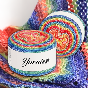 Yarniss Crochet Cake Yarn for Knitting, Gradient-Colored Ombre Yarn for Blanket&Shawl, Rainbow Cotton Yarn 2x150g
