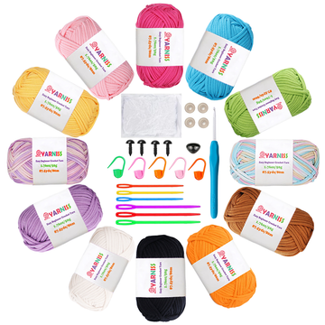 Yarniss Easy Crochet Yarn for Beginners, 12x50g Crochet Yarn Kits with Easy-to -See Stitches, Multicolor Cotton for Starter