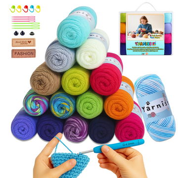 Yarniss 16 Acrylic Yarn Skeins Total 1760 Yards Multicolored Yarn– Great Crochet and Knitting Starter Kit for Colorful Craft