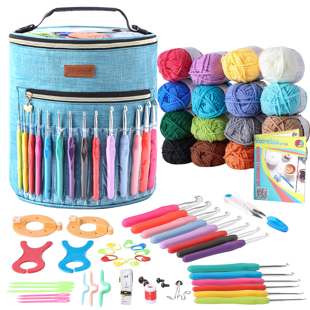 Yarniss Crochet Kit for Beginners,Crochet Kits with 1120 Yards Crochet Yarn Balls and 14 PCS Crochet Hooks Set Travel Knitting Crochet Supplies