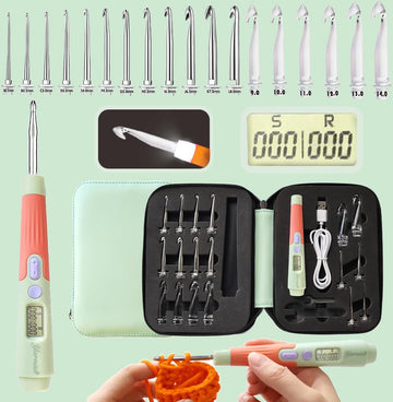 Yarniss Counting Crochet Hooks – 18 LED Sizes (2–14 mm) w/ Counter