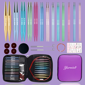 Yarniss 13 Pair Circular Knitting Needle Set 3.0~10.0mm, Interchangeable Aluminum Knitting Needles with Case