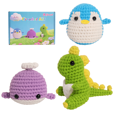 Yarniss Crochet Kit for Beginners,Easy Arts and Crafts Knitting & Crochet Animals Kit,Complete Kit Included ( Penguin,Whale,Dinosaur)