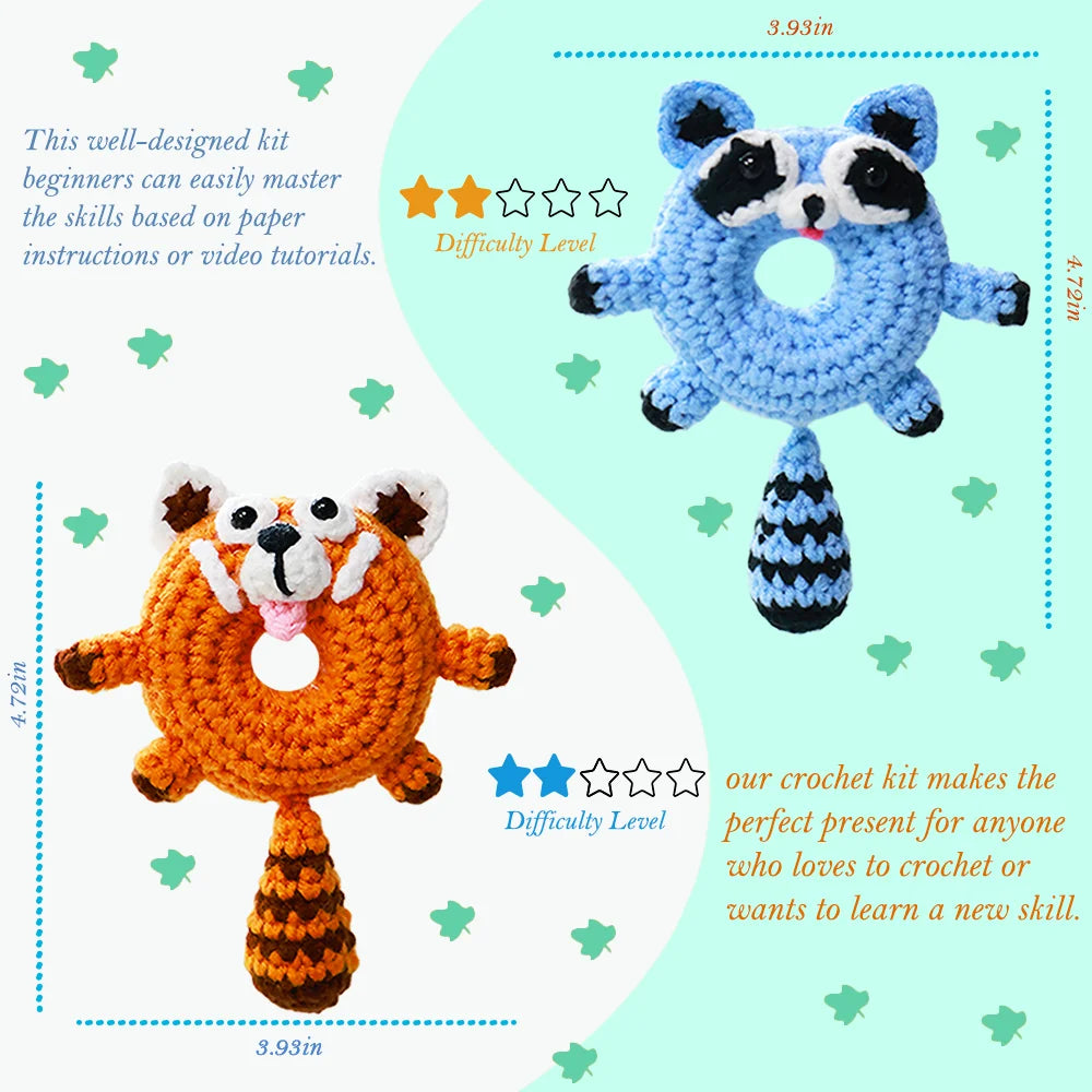 Yarniss Beginner Crochet Kit – Donut Panda & Raccoon (2-Pack)