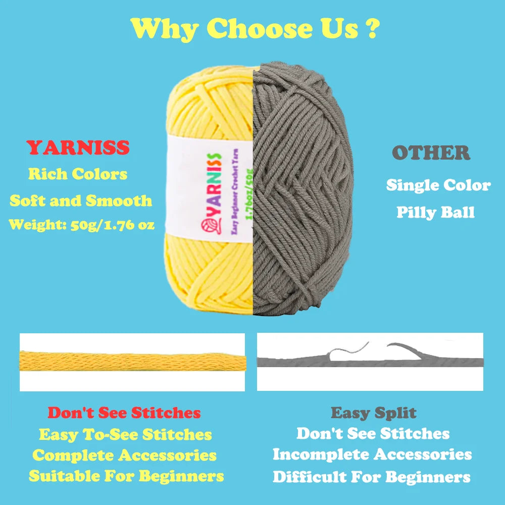 Yarniss Beginner Crochet Yarn – 5-Color Pack with Hook & Tools