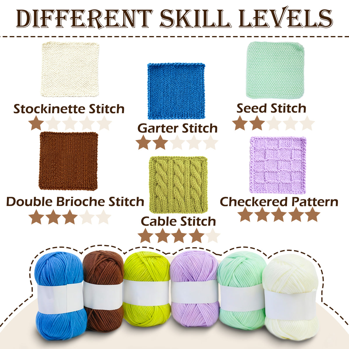 Yarniss Knitting Kit for Beginners,Learn to Knit Kit for 6 Patterns Dishcloth with Step-by-Step Instruction,Complete Knit Starter Kit -Including Yarn, Knitting Needle&Accessories