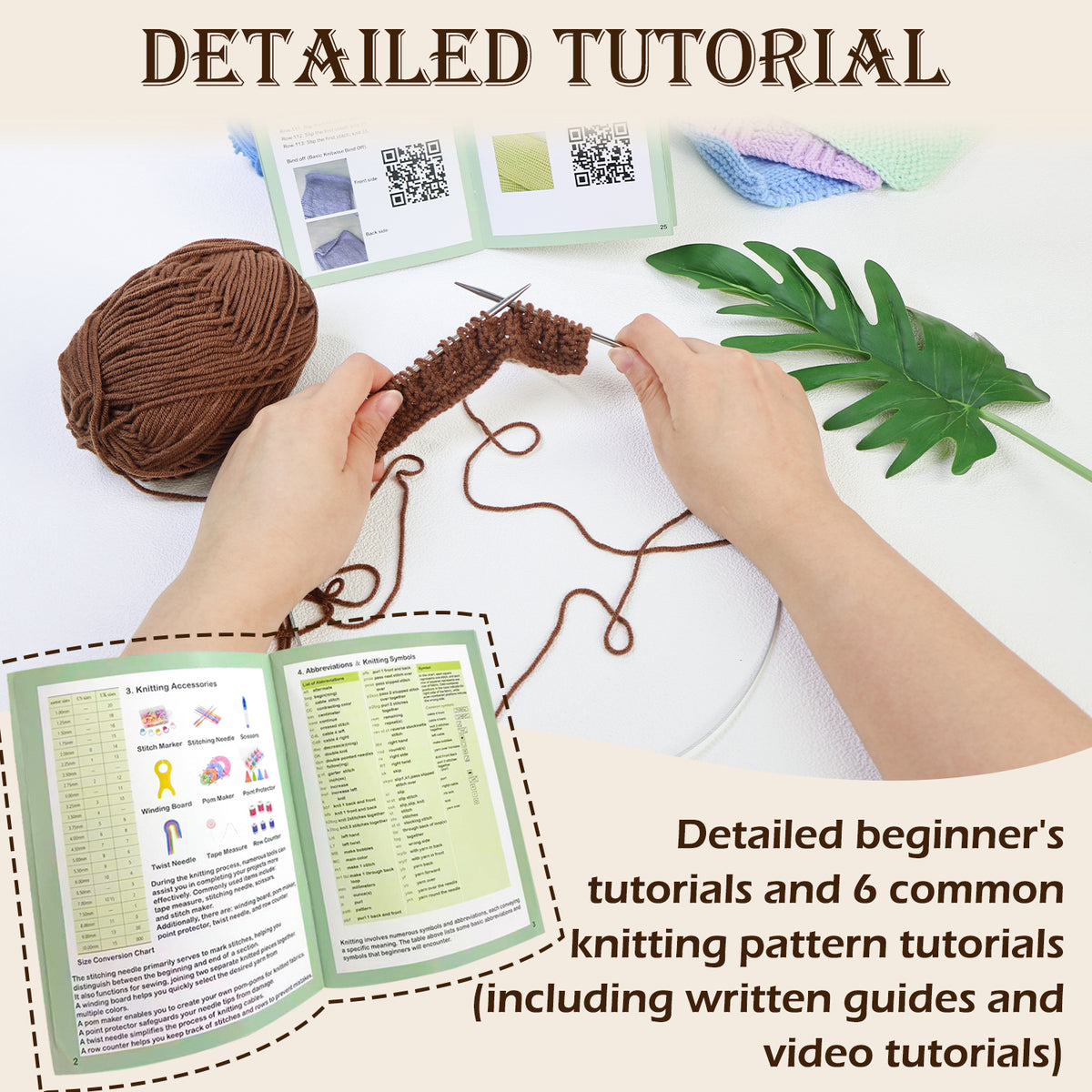 Yarniss Knitting Kit for Beginners,Learn to Knit Kit for 6 Patterns Dishcloth with Step-by-Step Instruction,Complete Knit Starter Kit -Including Yarn, Knitting Needle&Accessories