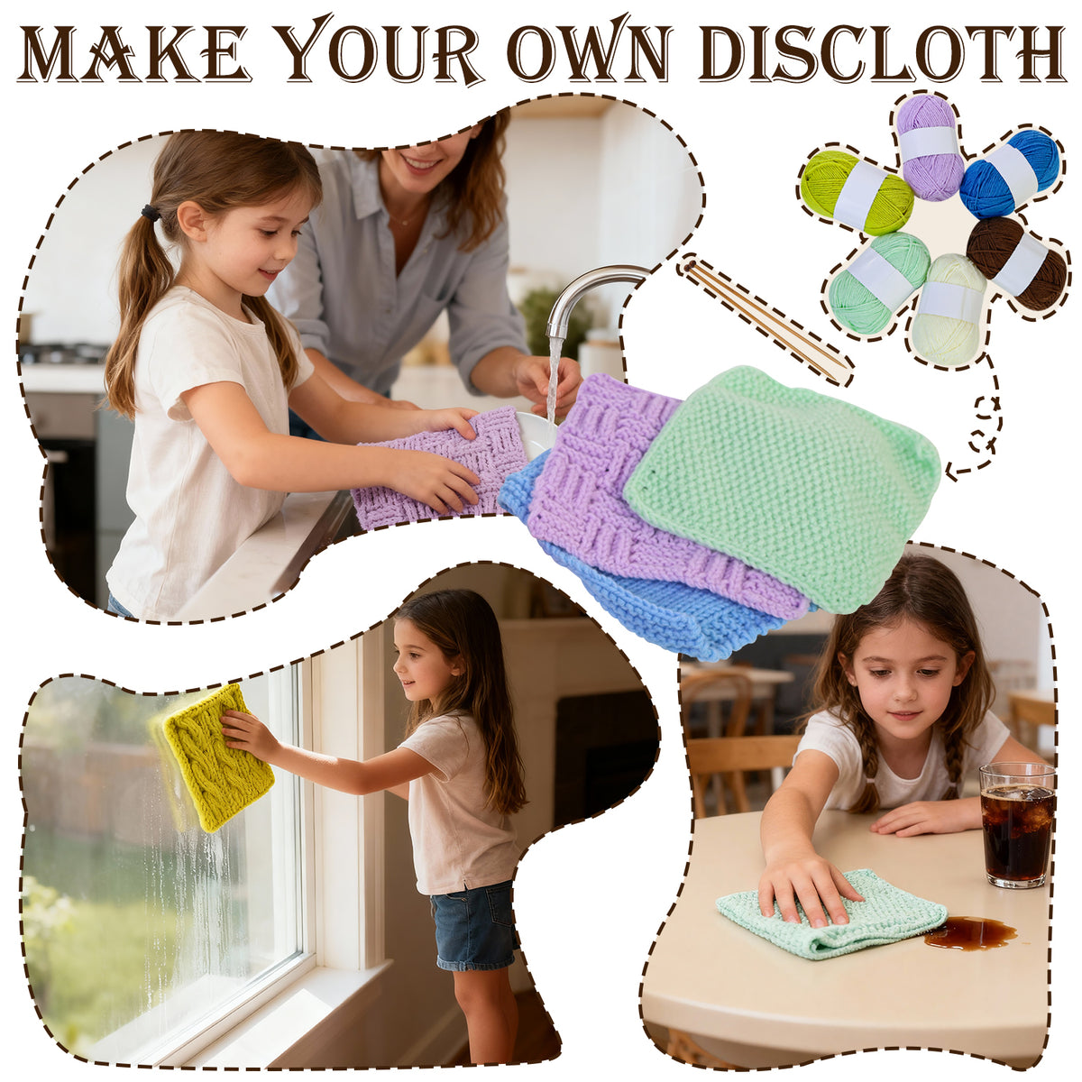 Yarniss Knitting Kit for Beginners,Learn to Knit Kit for 6 Patterns Dishcloth with Step-by-Step Instruction,Complete Knit Starter Kit -Including Yarn, Knitting Needle&Accessories