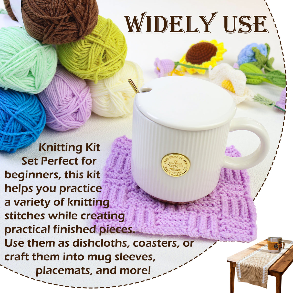 Yarniss Knitting Kit for Beginners,Learn to Knit Kit for 6 Patterns Dishcloth with Step-by-Step Instruction,Complete Knit Starter Kit -Including Yarn, Knitting Needle&Accessories