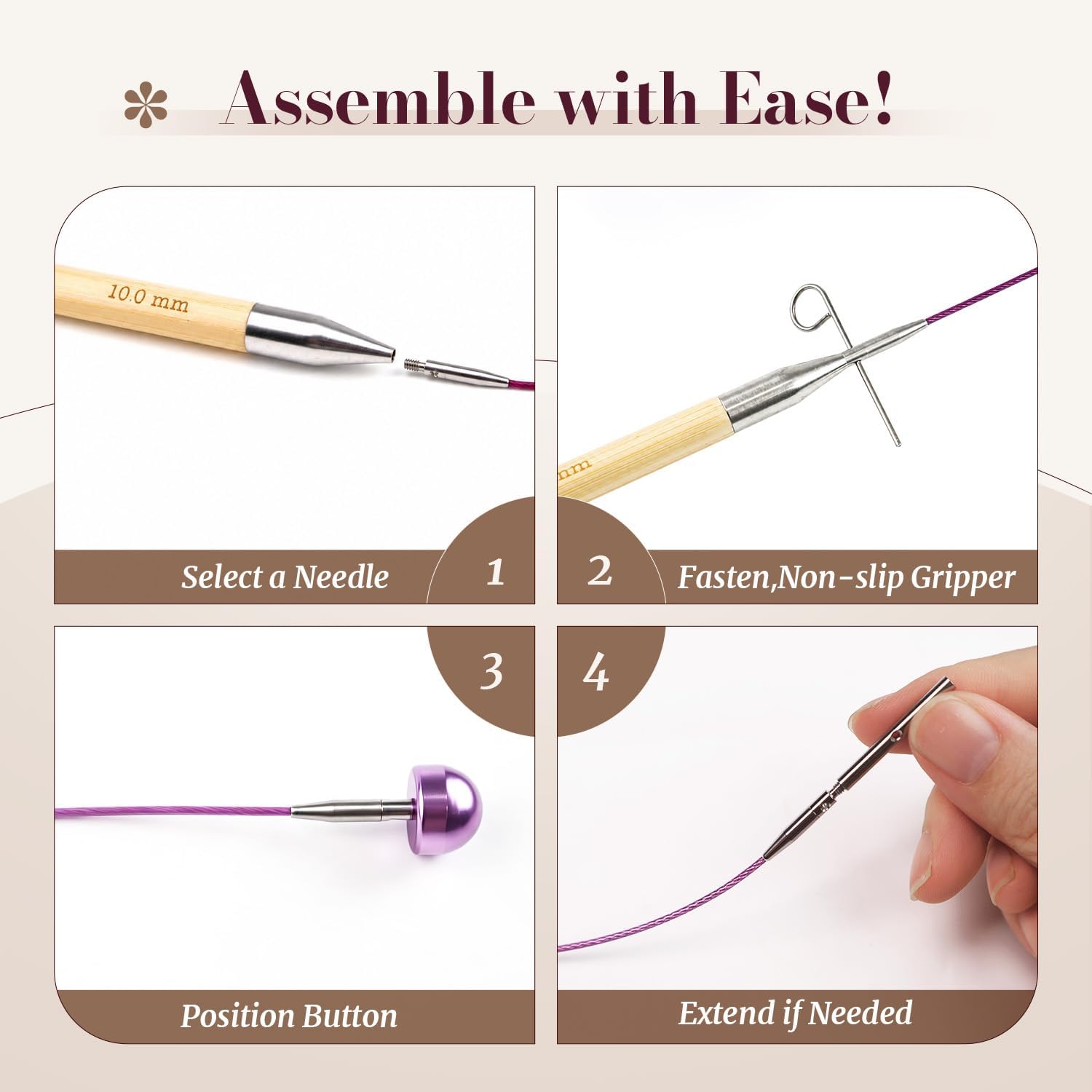 Yarniss Tunisian Bamboo Crochet Hook Set with Swivel Cable 3.5mm-10.0mm, Interchangable Crochet Hooks with Cord for Beginner, Grochet Gift with Case