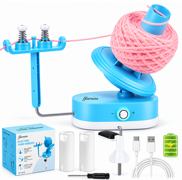 Yarniss Electric Yarn Ball Winder 10oz Large Capacity, Quiet Yarn Cake Winder with High‑Torque Motor, Stepless Speed Yarn Spinner Include 2 Yarn Tubes, Blue