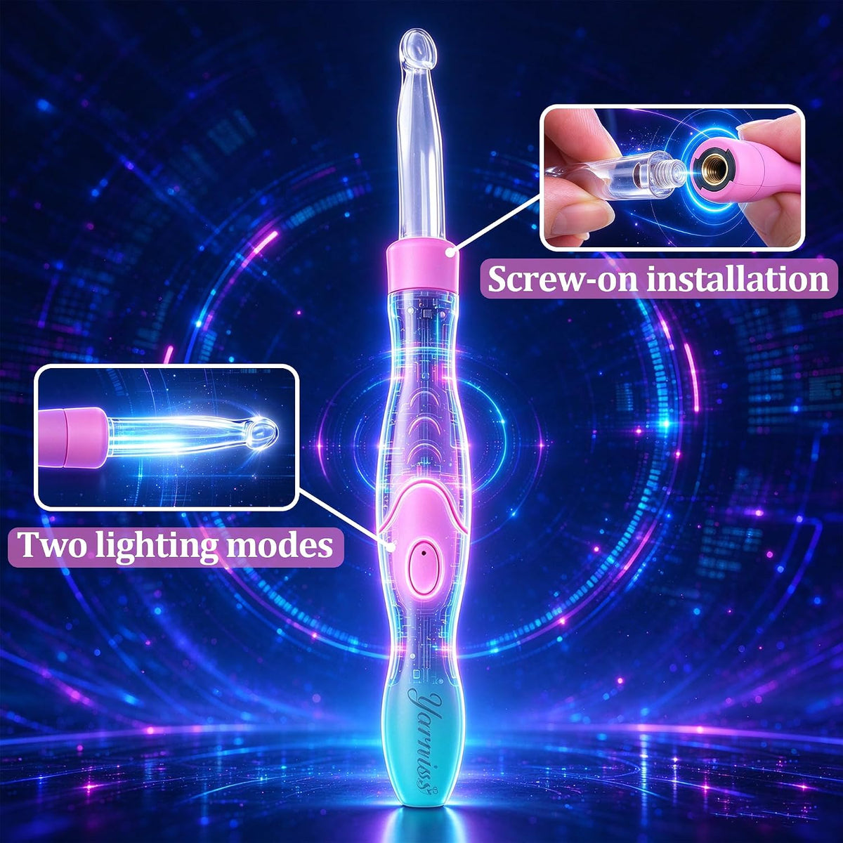 Yarniss Lighted Crochet Hooks Set with Copper Screw Knob Handle, Light Up Metal Crochet Hooks with Ergonomic Handle