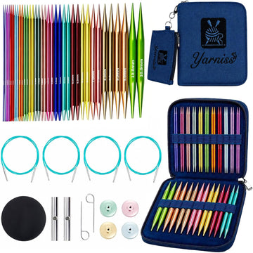 Yarniss 18 Pairs Circular Knitting Needles Set US Sizes 0-15, Aluminum Interchangeable Knitting Needles Kit with 4 Free-Memory Swivel Cables and Storage Case