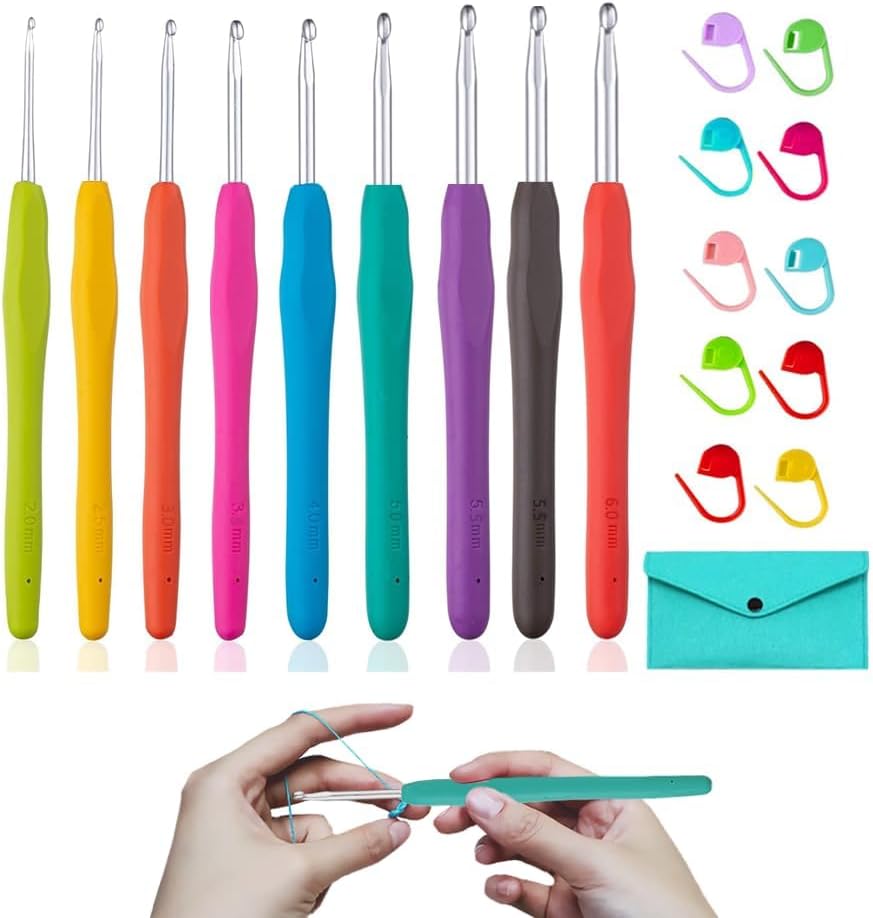 Yarniss Ergonomic Crochet Hooks 0.5-10 mm | Soft-Grip Set (5 Size/9 Size/10 Size/12 Size/14 Size/ 20 Size)
