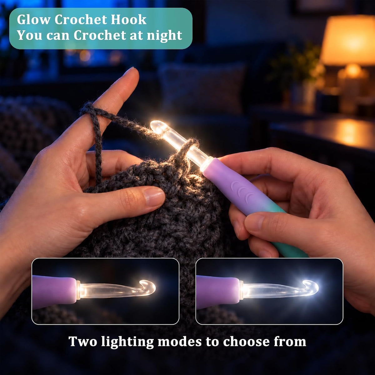 Yarniss Lighted Crochet Hooks Set with Copper Screw Knob Handle, Light Up Metal Crochet Hooks with Ergonomic Handle