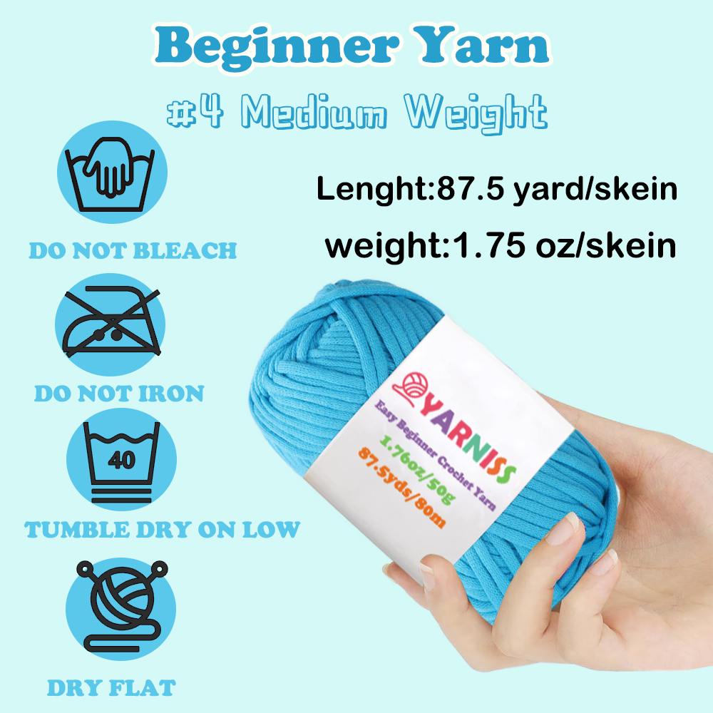 Yarniss Easy Crochet Yarn for Beginners, 12x50g Crochet Yarn Kits with Easy-to -See Stitches, Multicolor Cotton for Starter