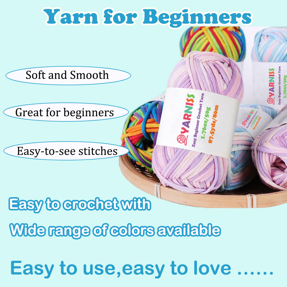 Yarniss Easy Crochet Yarn for Beginners, 12x50g Crochet Yarn Kits with Easy-to -See Stitches, Multicolor Cotton for Starter