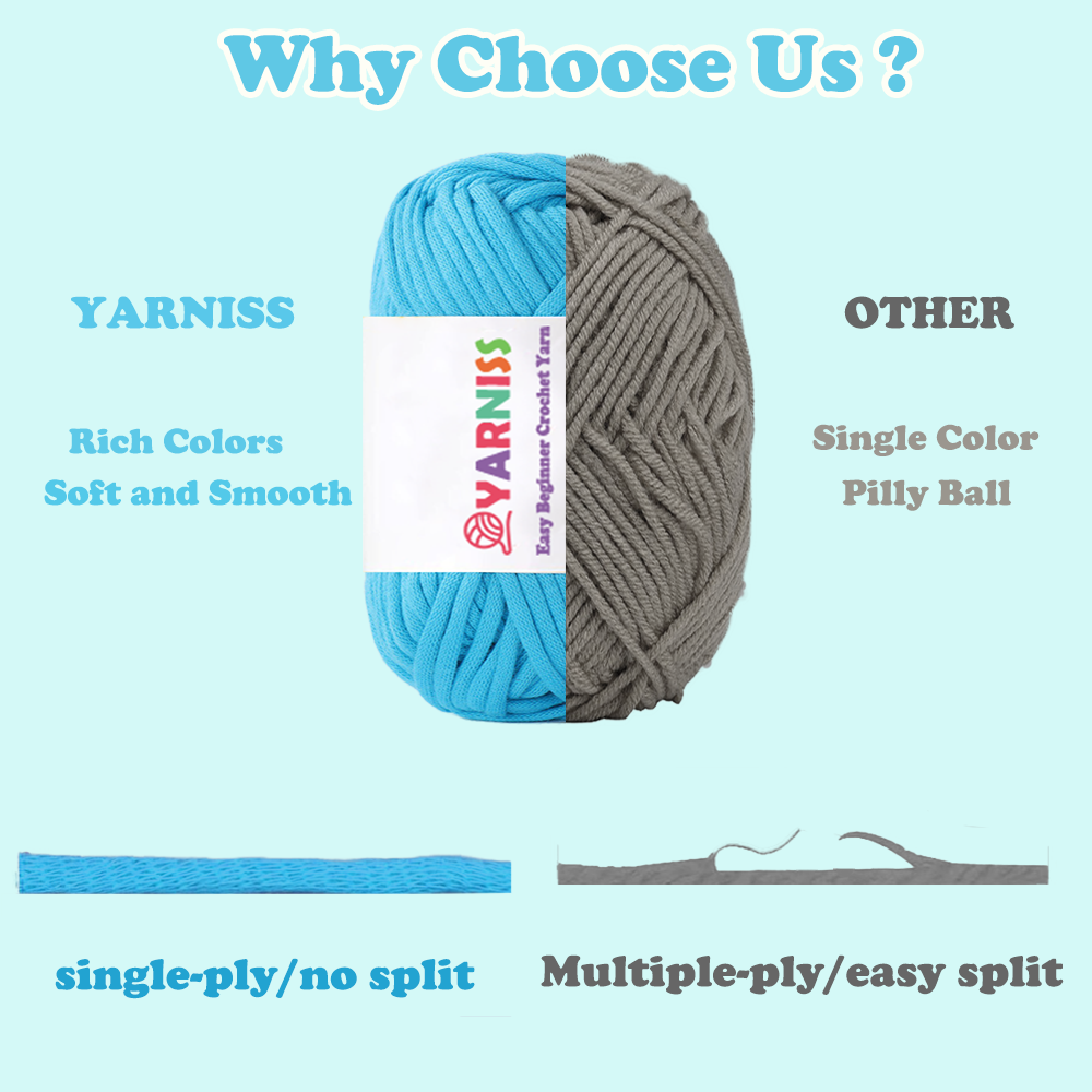 Yarniss Easy Crochet Yarn for Beginners, 12x50g Crochet Yarn Kits with Easy-to -See Stitches, Multicolor Cotton for Starter