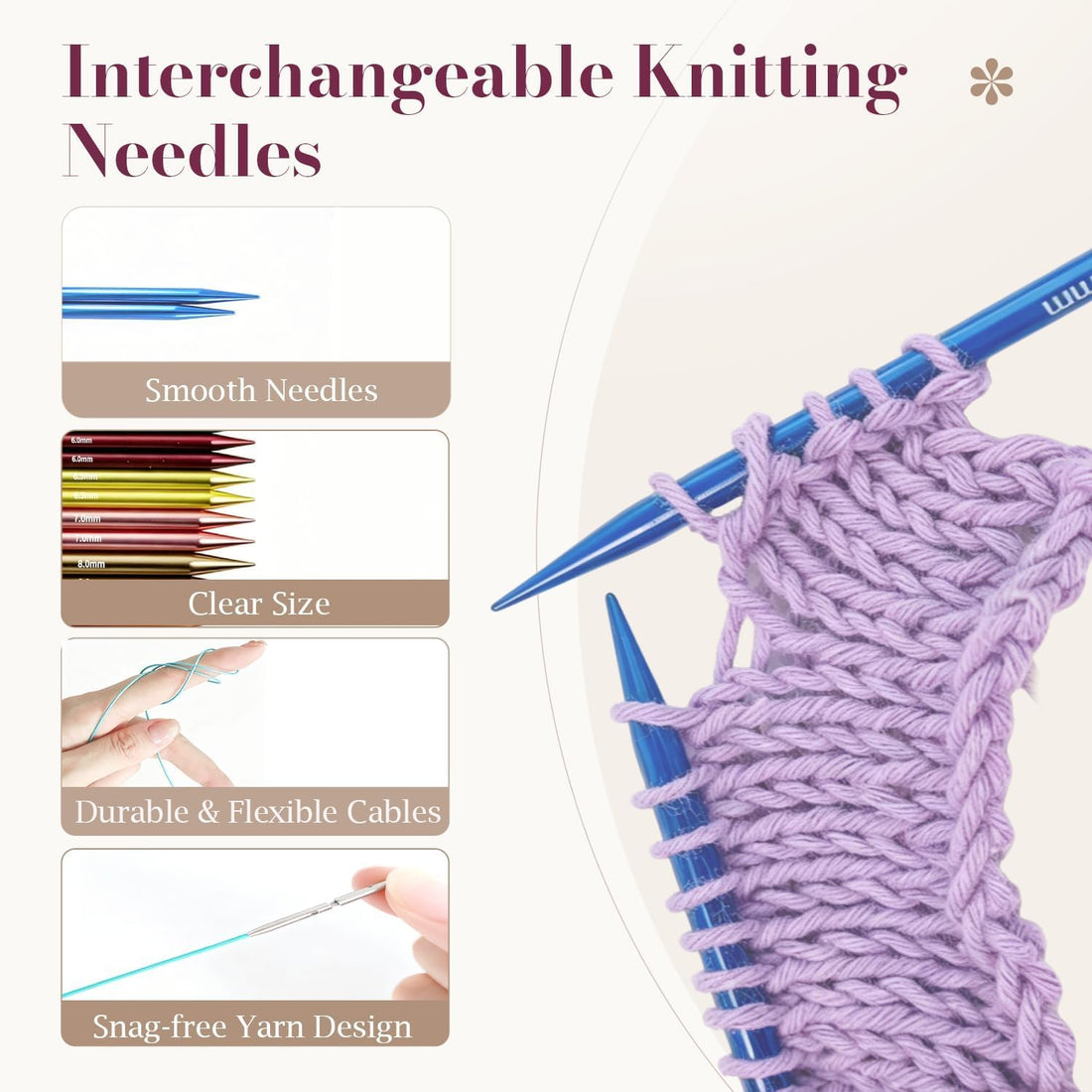 Yarniss 18 Pairs Circular Knitting Needles Set US Sizes 0-15, Aluminum Interchangeable Knitting Needles Kit with 4 Free-Memory Swivel Cables and Storage Case
