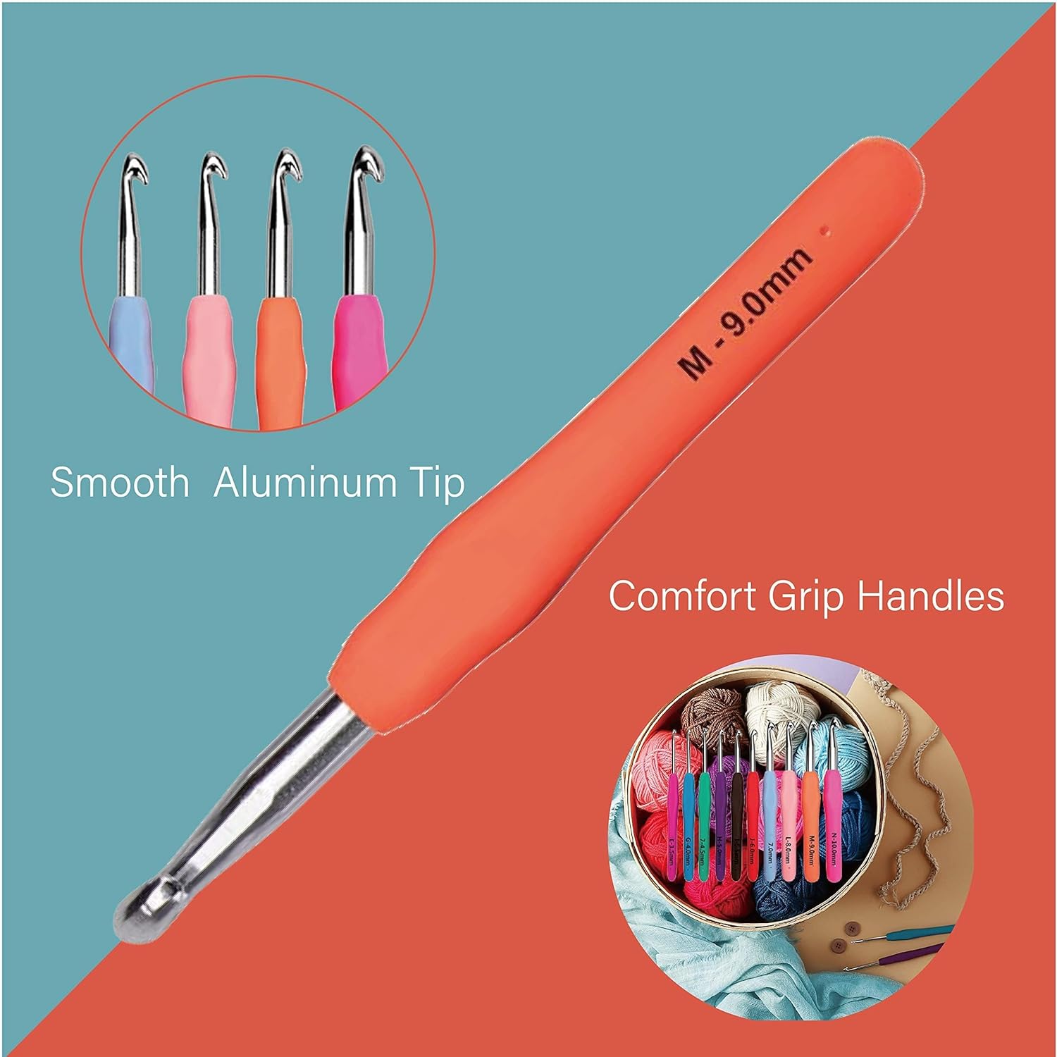 Yarniss Ergonomic Crochet Hooks 0.5-10 mm | Soft-Grip Set (5 Size/9 Size/10 Size/12 Size/14 Size/ 20 Size)