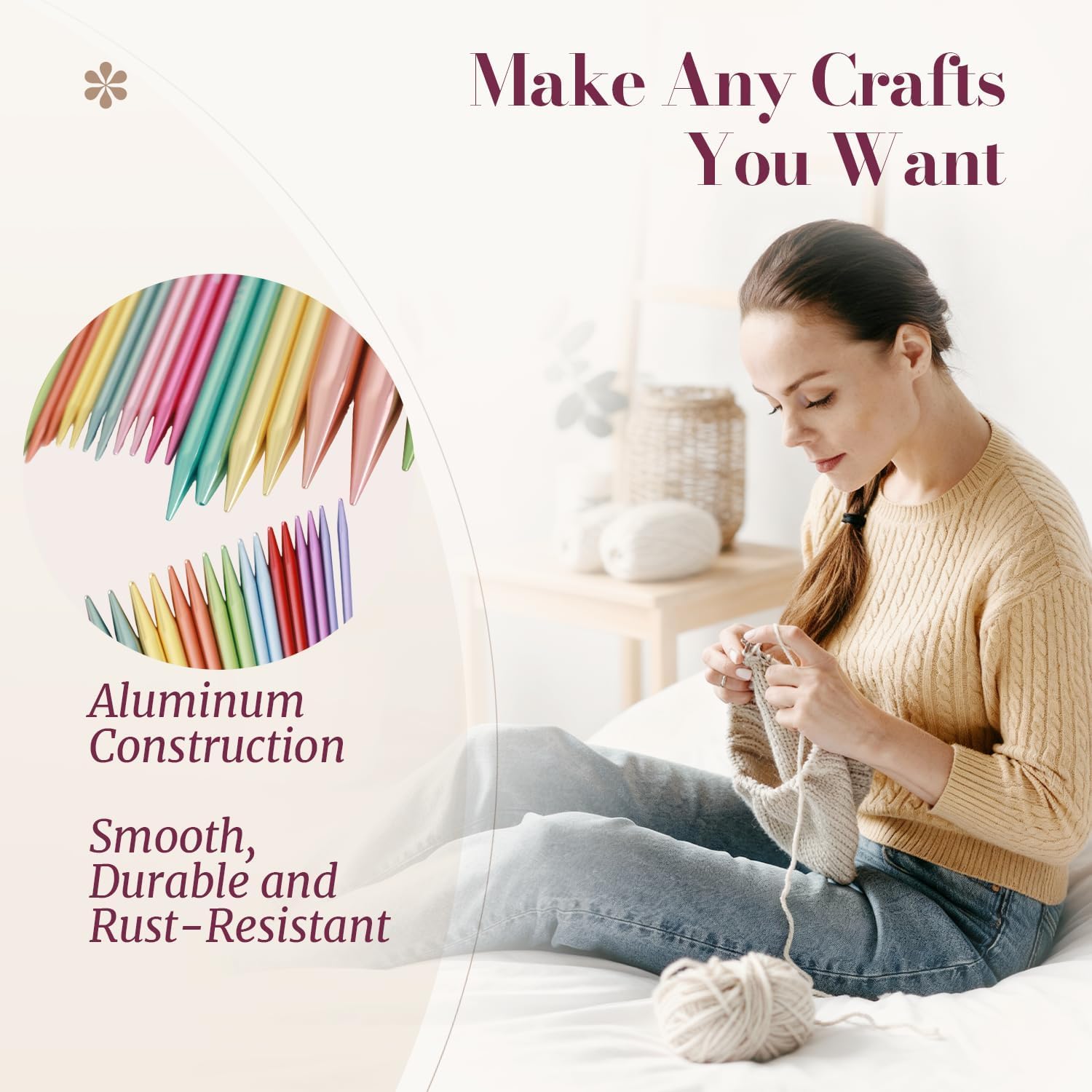 Yarniss 18 Pairs Circular Knitting Needles Set US Sizes 0-15, Aluminum Interchangeable Knitting Needles Kit with 4 Free-Memory Swivel Cables and Storage Case