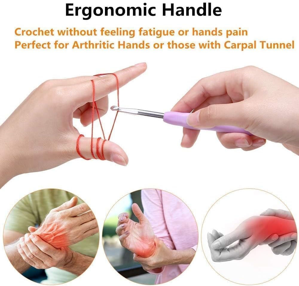 Yarniss Ergonomic Crochet Hooks 0.5-10 mm | Soft-Grip Set (5 Size/9 Size/10 Size/12 Size/14 Size/ 20 Size)