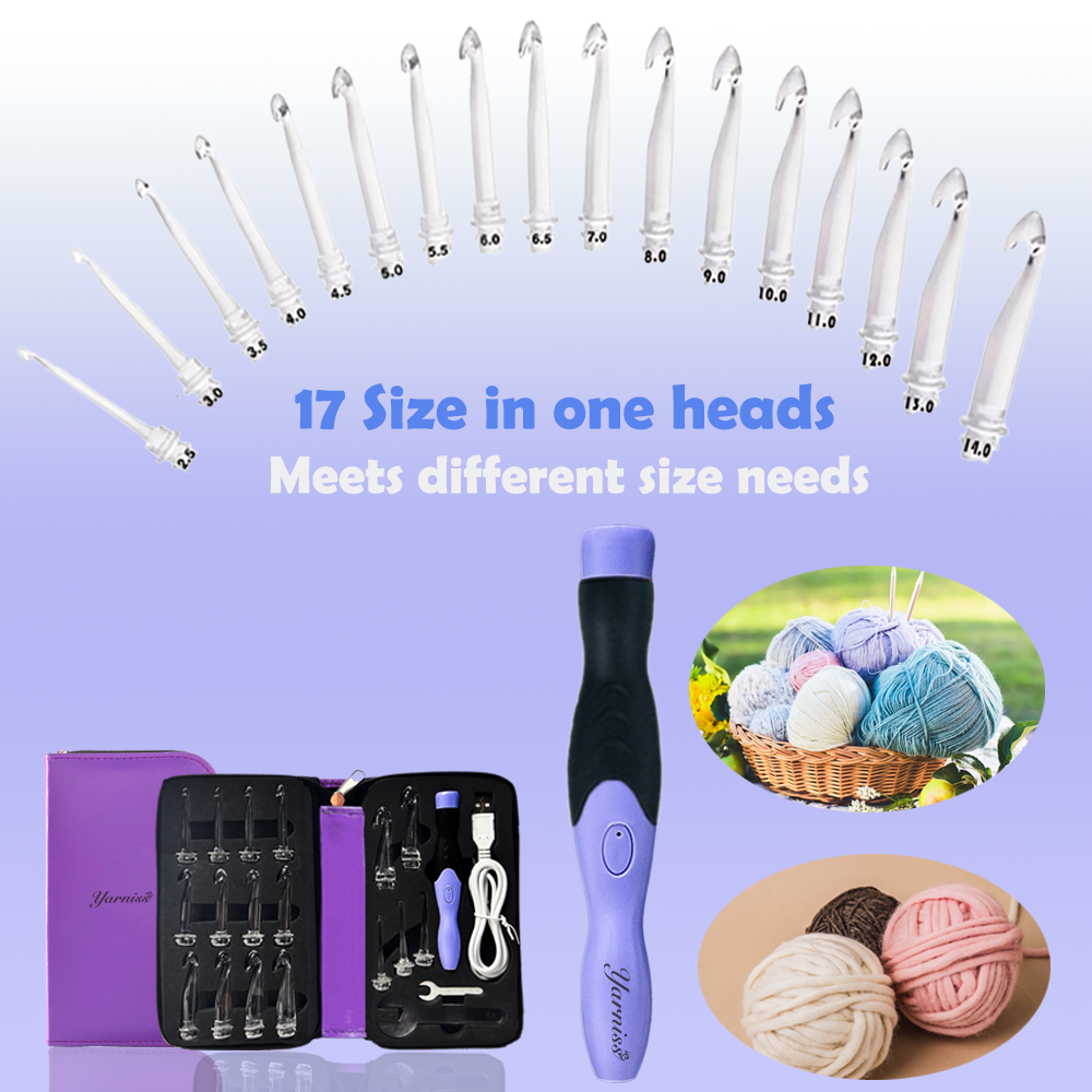 Yarniss 17 Size Lighted Crochet Hooks 2.5mm~14mm Rechargeable Crochet Hooks