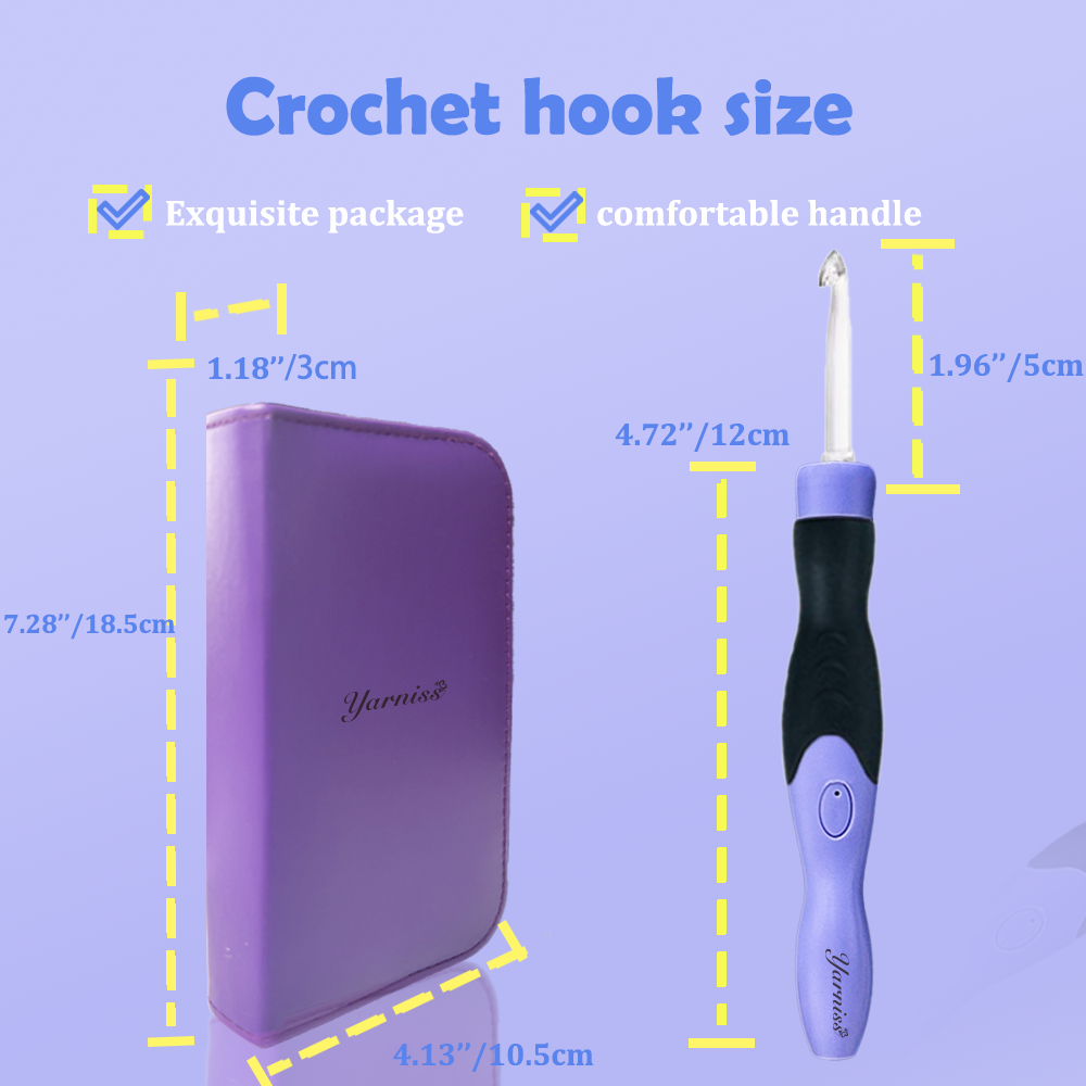 Yarniss 17 Size Lighted Crochet Hooks 2.5mm~14mm Rechargeable Crochet Hooks