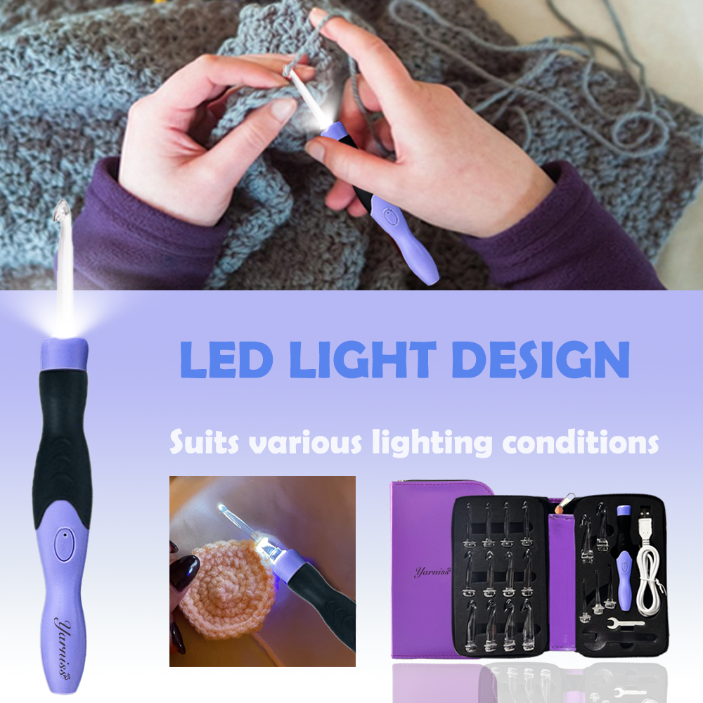 Yarniss 17 Size Lighted Crochet Hooks 2.5mm~14mm Rechargeable Crochet Hooks