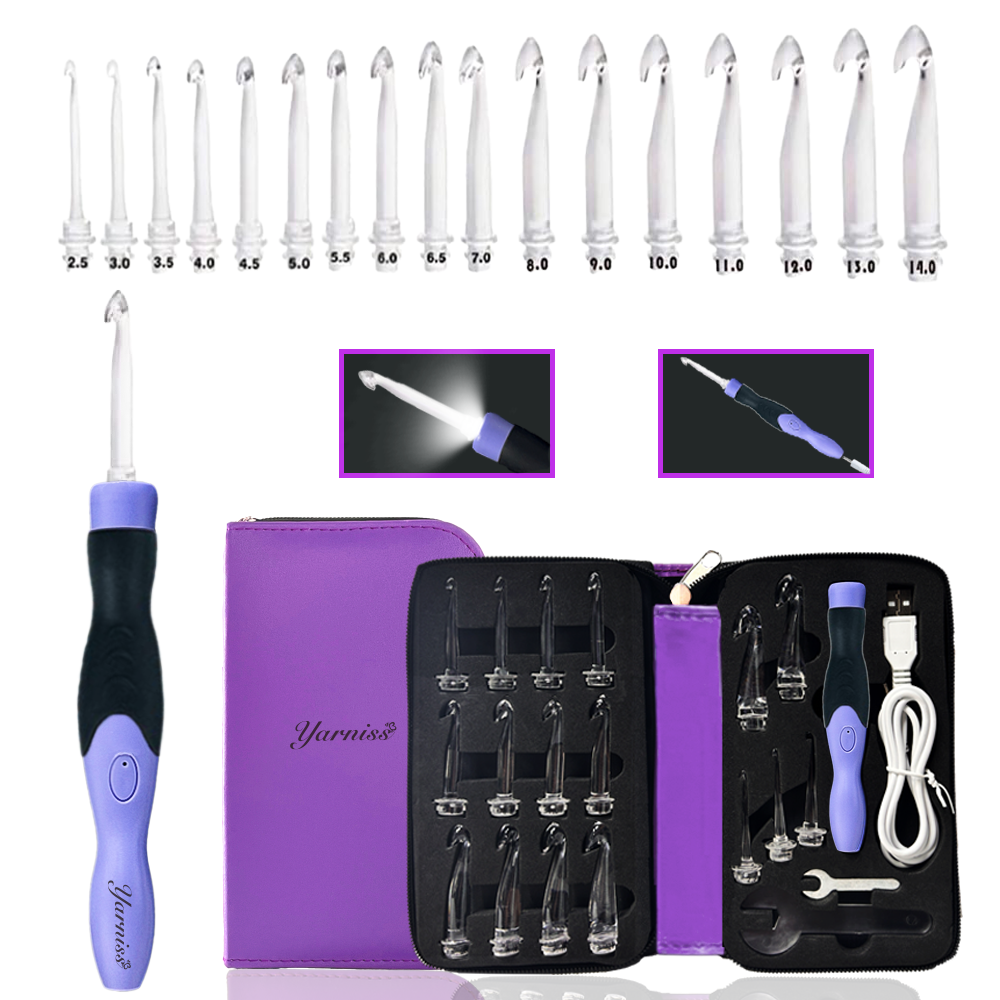 Yarniss 17 Size Lighted Crochet Hooks 2.5mm~14mm Rechargeable Crochet Hooks