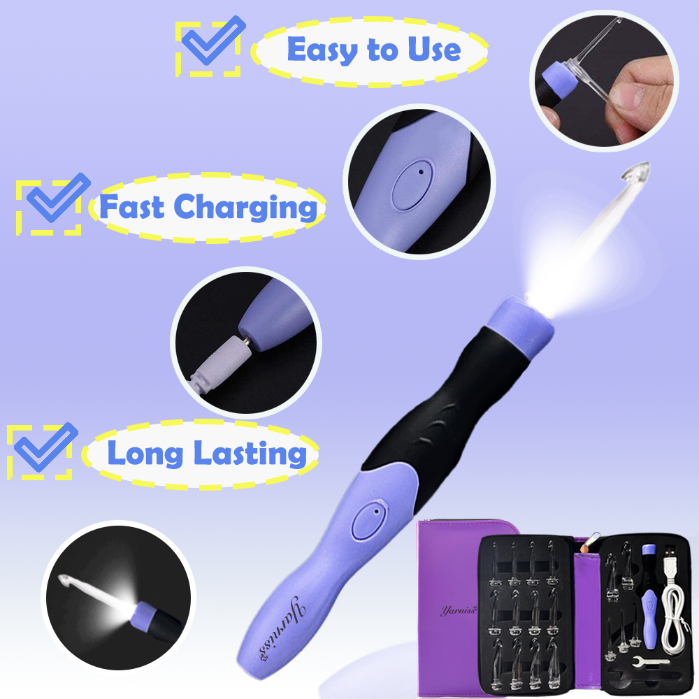 Yarniss 17 Size Lighted Crochet Hooks 2.5mm~14mm Rechargeable Crochet Hooks