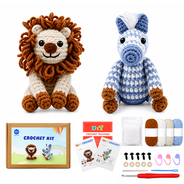 Yarniss Crochet Kit for Beginners-2-Pack Animal Crochet Kit with Zebra and Lion-Learn to Crochet Kits for Adults and Kids Beginner with Video Tutorials