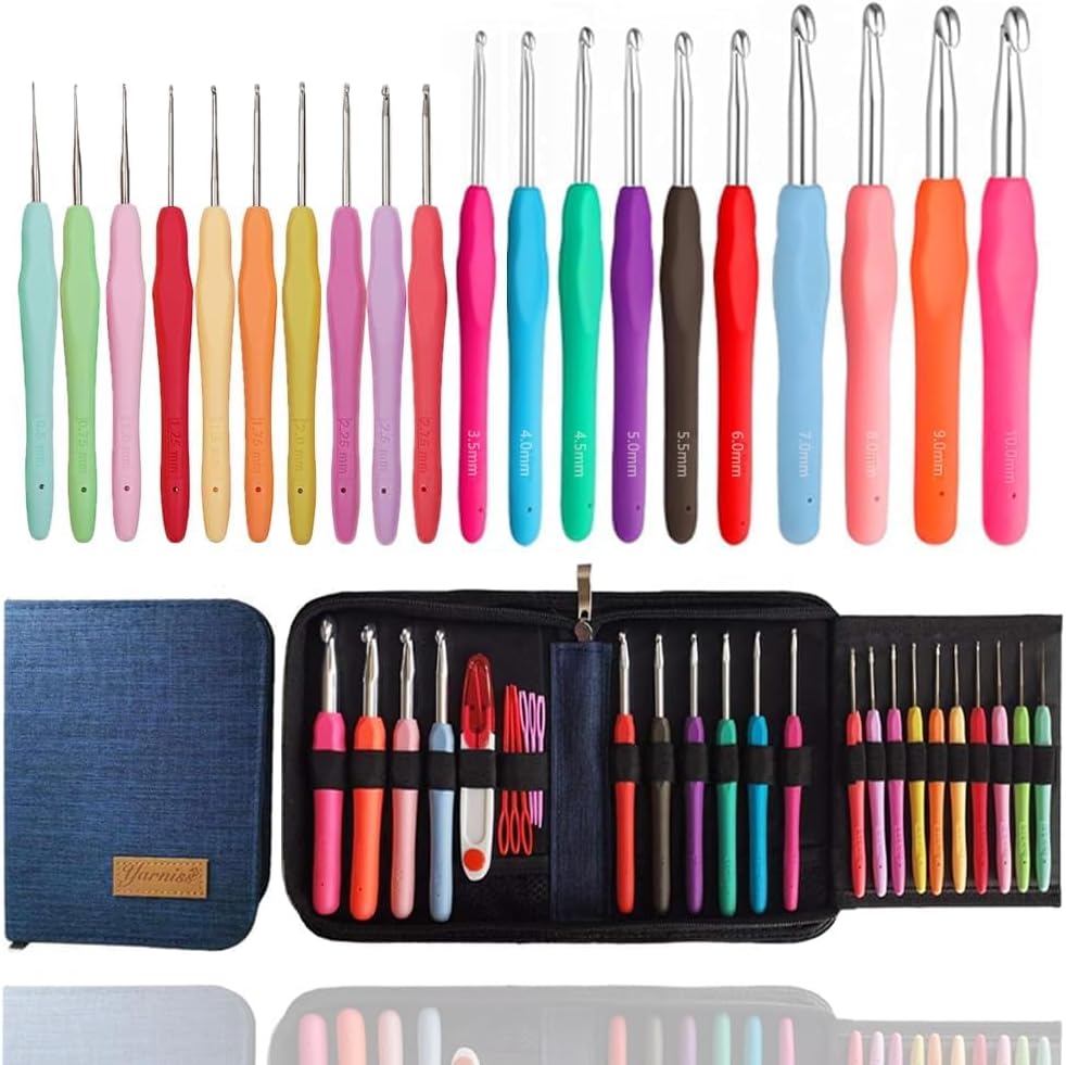Yarniss 20 Size Crochet Hooks 0.5mm-10mm, Ergonomic Crochet Hooks Set with Case