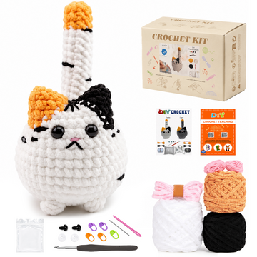 Yarniss Crochet Kit for Beginners, Big Calico Cat Starter Kit with Video Tutorials