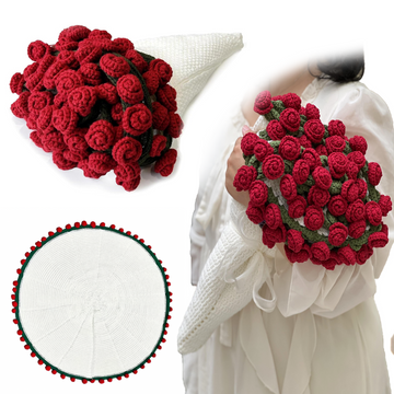 Yarniss Crochet Rose Bouquet Blanket 49"x49", Handmade Flower Blanket, Round Floral Blanket Gifts for Birthday &Valentine Day