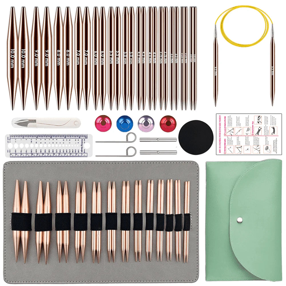 Yarniss Interchangeable Circular Knitting Needles Set ,13 Pairs of Aluminum Circular Knitting Needle for Handmade DIY Knitting with Knitting Accessories (3.0mm - 10.0mm)