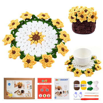 Yarniss Crochet Kit for Beginners,Crochet Coaster Starter Set,Stitch Crochet Kit Easy to Follow Video Tutorials Included