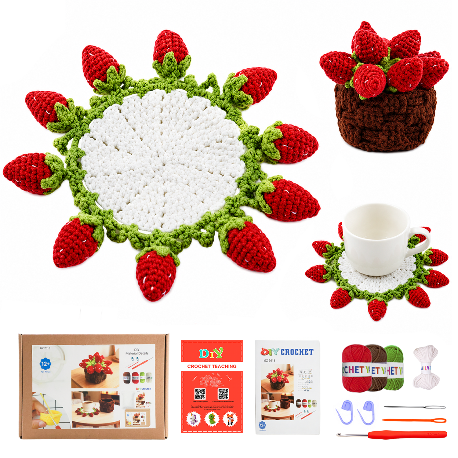 Yarniss Crochet Kit for Beginners,Crochet Coaster Starter Set,Stitch Crochet Kit Easy to Follow Video Tutorials Included