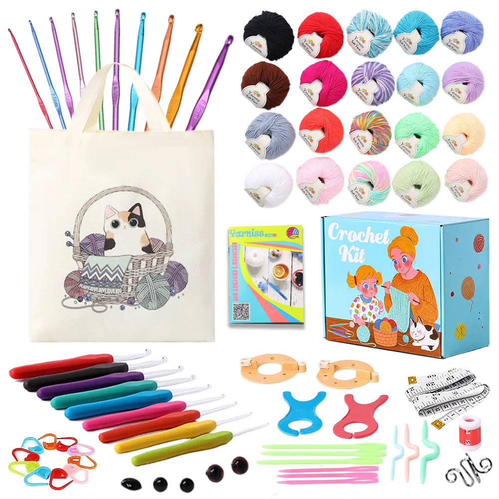 Yarniss Beginner Crochet Kit – 1,500 Yds Yarn & 72-Piece Set