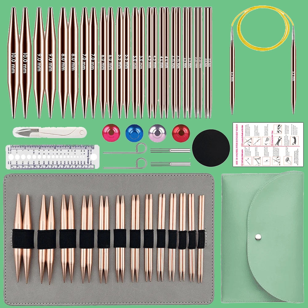 Yarniss Interchangeable Circular Knitting Needles Set ,13 Pairs of Aluminum Circular Knitting Needle for Handmade DIY Knitting with Knitting Accessories (3.0mm - 10.0mm)