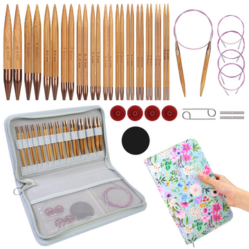 Yarniss Bamboo Circular Knitting Needle with Case,13 Pair Interchangeable Knitting Needles with Flexible Cables 3.5mm~10.0mm, 4-Inch Round Knitting Needle US Size 2.5~15