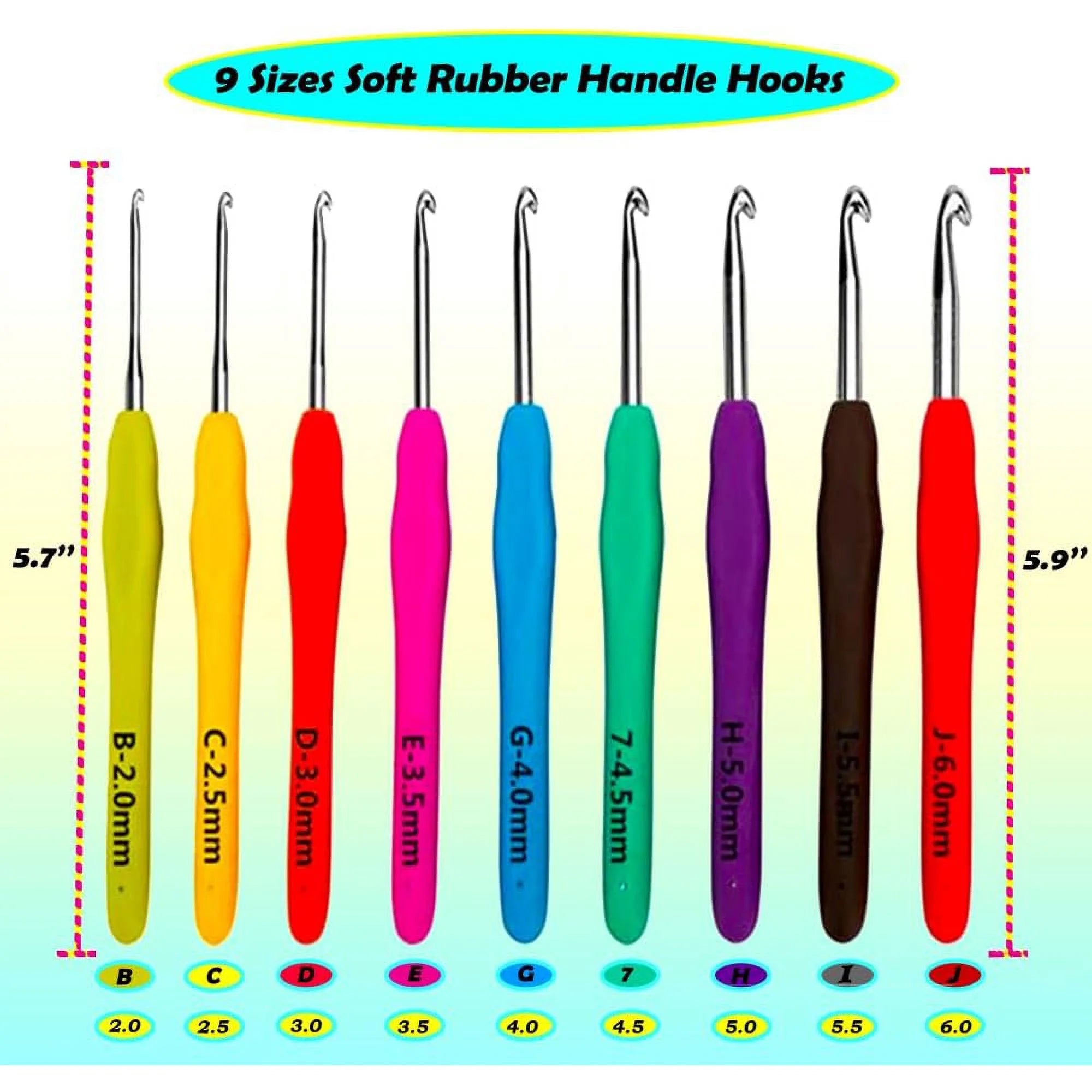 Yarniss Ergonomic Crochet Hooks Set, 9 Sizes Crochet Hooks with Case 2.0mm~6.0mm