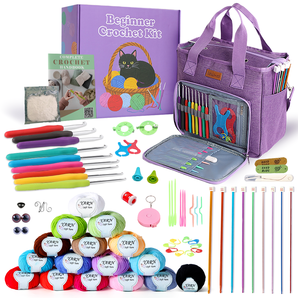 Yarniss Crochet Kits for Beginner Adults,1136 Yards Yarn Skeins Balls and Crochet Set with 9 Size Crochet Hooks, Afghan Crochet Needles 2.0-6.0mm,Knitting Kits Storage Organizer