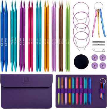 Yarniss 9 Pairs Square Circular Knitting Needles Set US 2.5~11, Interchangeable Knitting Needles Set,4.5" Aluminum Cubic Tips with 4 Flexible Cables&Storage Case