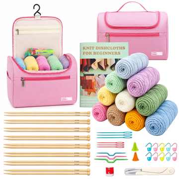 Yarniss Complete Knitting Kit for Beginners, Bamboo Knitting Needles Set 3.75mm-7mm, 10 yarn balls, Storage Case & Full Accessories, All-in-One Knitters Gift for Adults