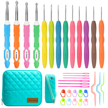 Yarniss 33 pcs Crochet Hooks Kit Knitting Accessories with Crochet Case, Colorful Ergonomic Crochet Needles Set with Case