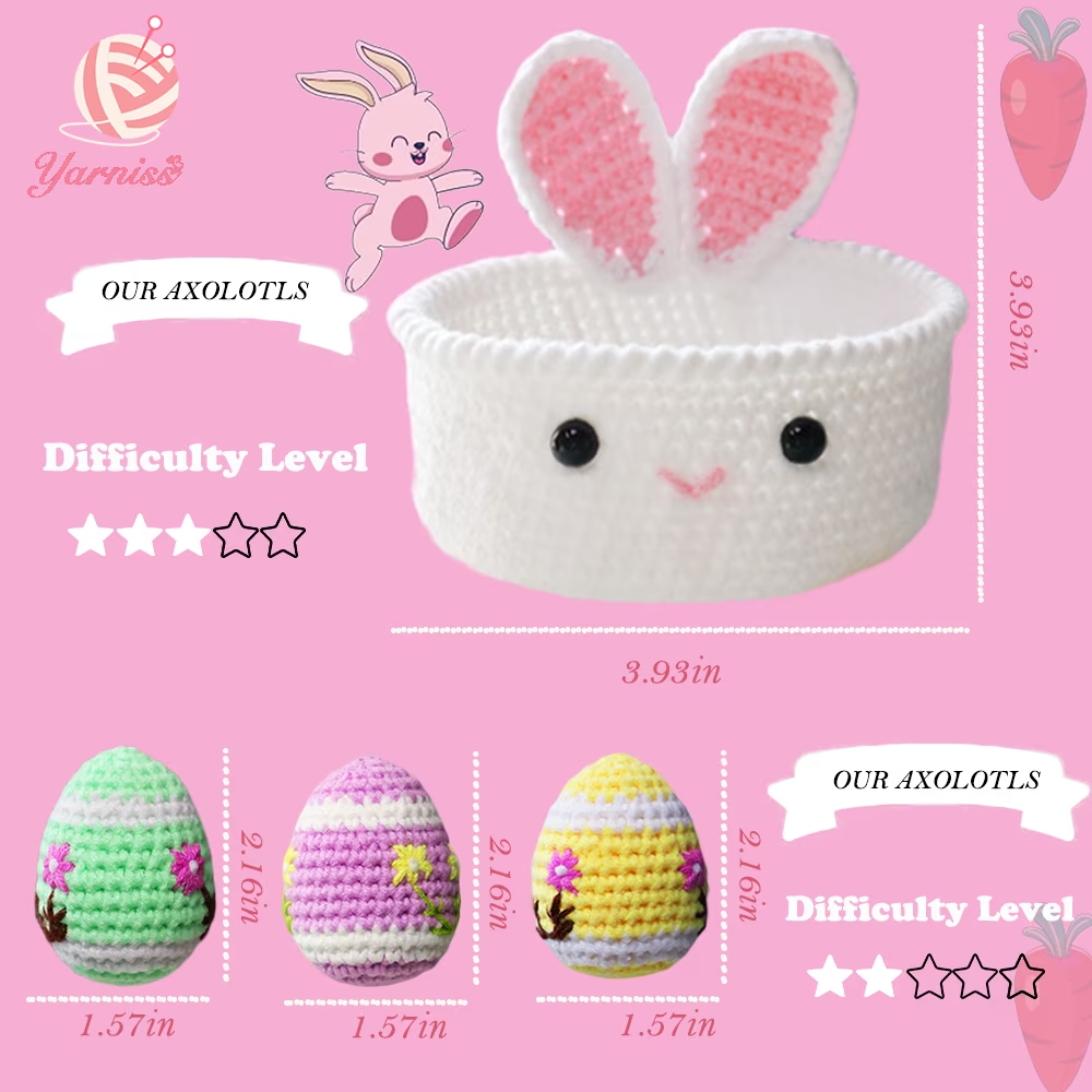 Yarniss Crochet Kit for Beginners,Crochet Starter Kits for Adults Amigurumi Craft Knitting Crocheting Kits with Step-by-Step Video Tutorials-Eggs & Basket