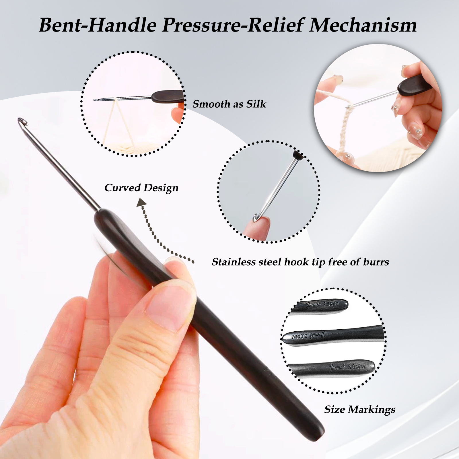 Yarniss 2.5 mm Ergonomic Crochet Hook, Hand-Polished Crochet Hook, Suitable for Beginners and Experienced Enthusiasts