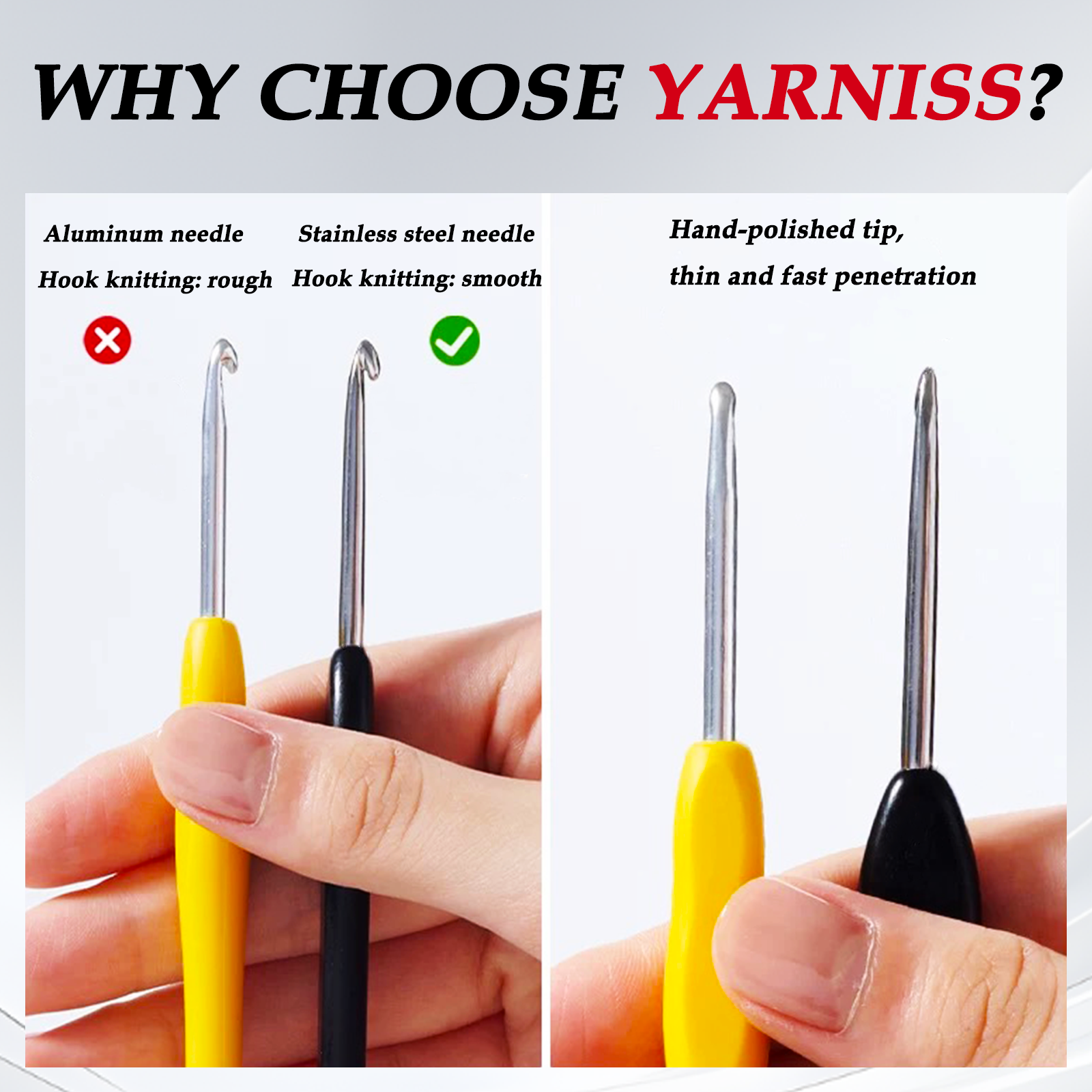 Yarniss 2.5 mm Ergonomic Crochet Hook, Hand-Polished Crochet Hook, Suitable for Beginners and Experienced Enthusiasts