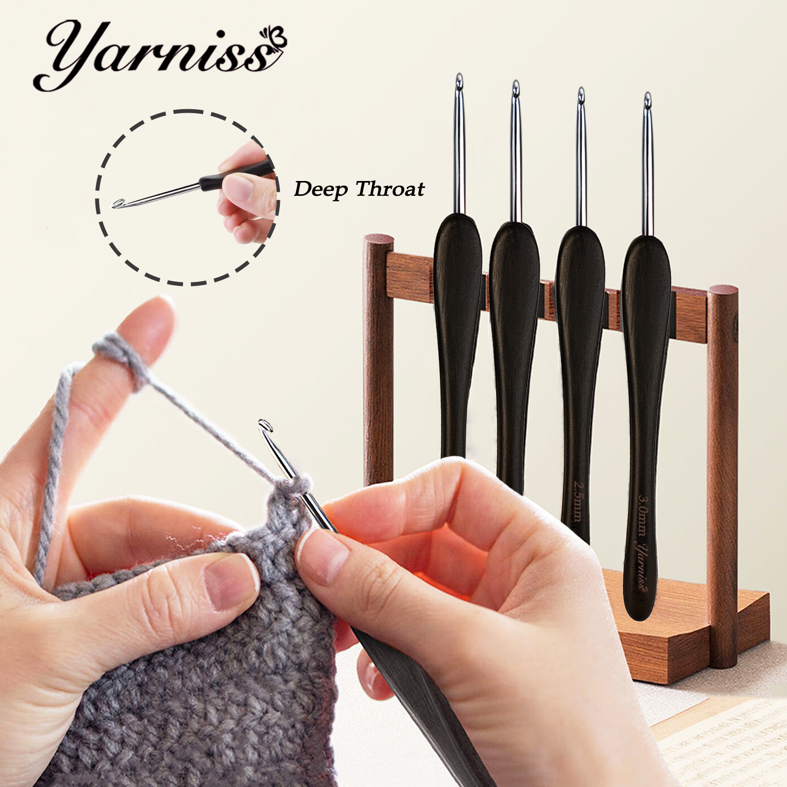 Yarniss 2.0 mm Ergonomic Crochet Hook, Hand-Polished Crochet Hook, Suitable for Beginners and Experienced Enthusiasts